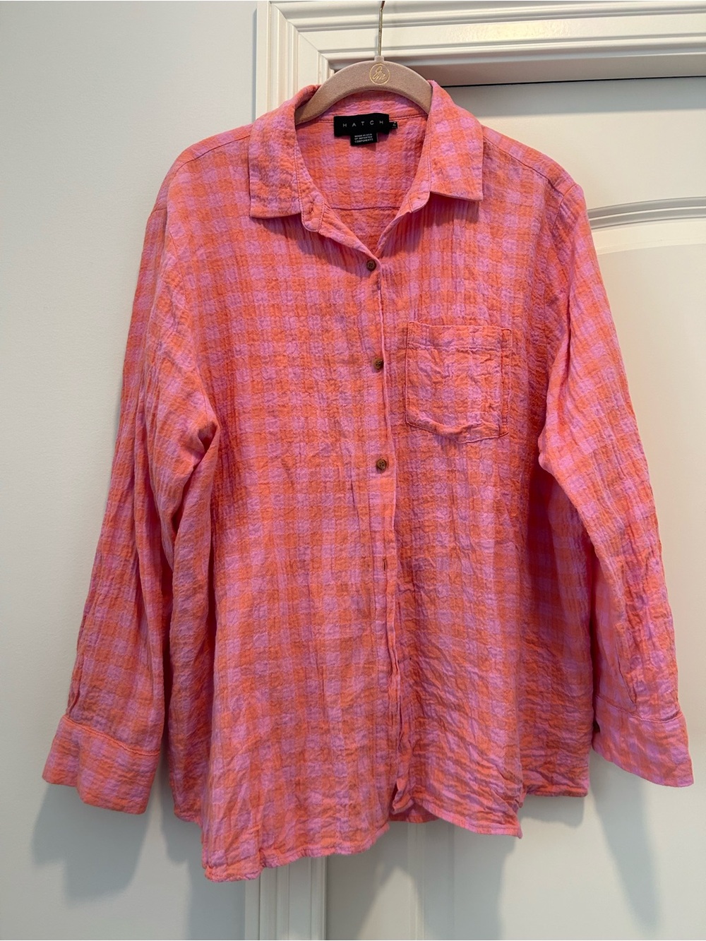 Hatch maternity Women's Coral Pink Lightweight Button-Up Shirt